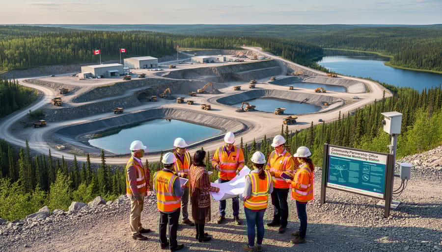 Aerial view of Canadian nickel mine showing both mining operations and environmental reclamation areas
