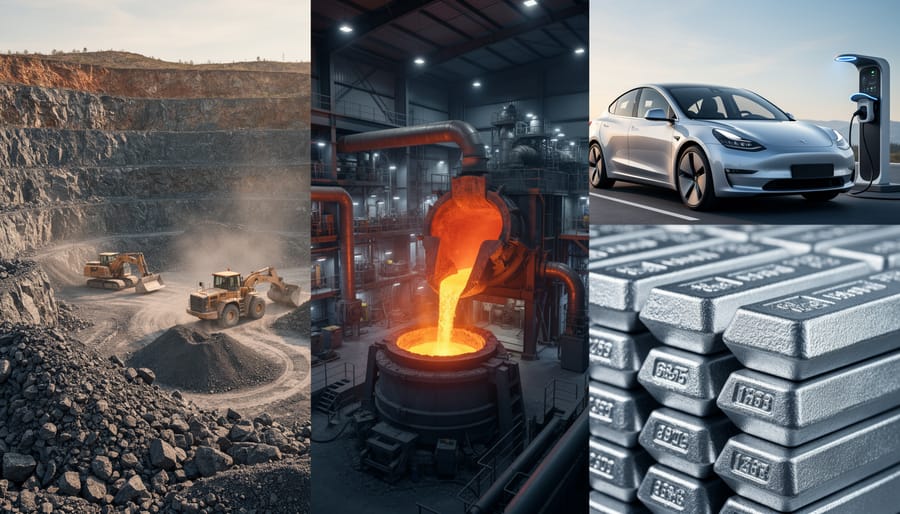 Raw nickel ore and refined nickel metal with electric vehicle battery components